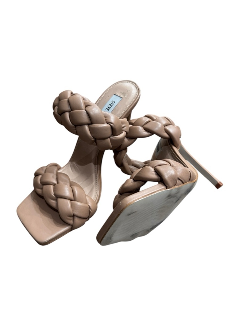Steve Madden Braided Heels Nude | Square Toe Sandals | Bottega Style | Size 8.5 - Picture 5 of 6